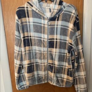 Plaid Hooded Jacket in Blue and Cream